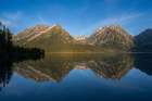 USA, Wyoming. Landscape of Mount Woodring and St. John from Leigh Lake, Grand Teton National Park. Art Print